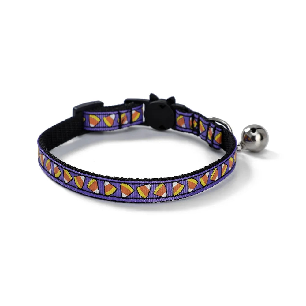 1PC Adjustable Quick Release Cat Collars with Bells Pumpkin Skull Themed Puppy Collar for Small Large Pet Halloween