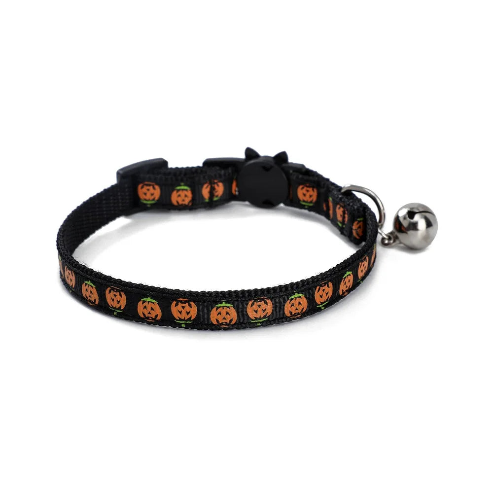 1PC Adjustable Quick Release Cat Collars with Bells Pumpkin Skull Themed Puppy Collar for Small Large Pet Halloween