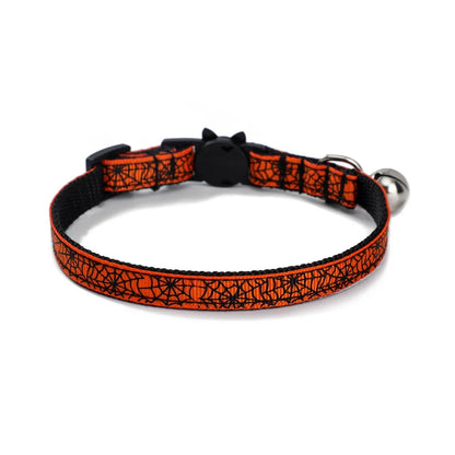 1PC Adjustable Quick Release Cat Collars with Bells Pumpkin Skull Themed Puppy Collar for Small Large Pet Halloween