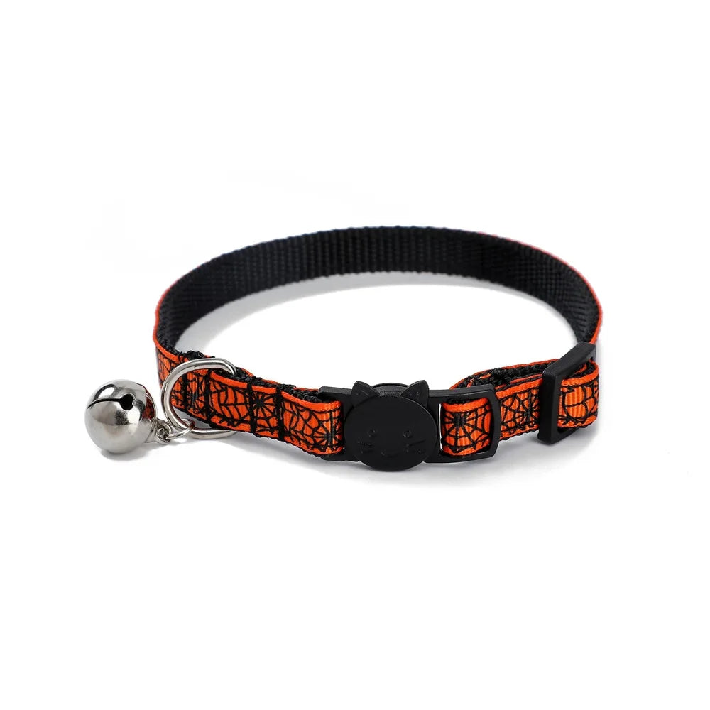 1PC Adjustable Quick Release Cat Collars with Bells Pumpkin Skull Themed Puppy Collar for Small Large Pet Halloween