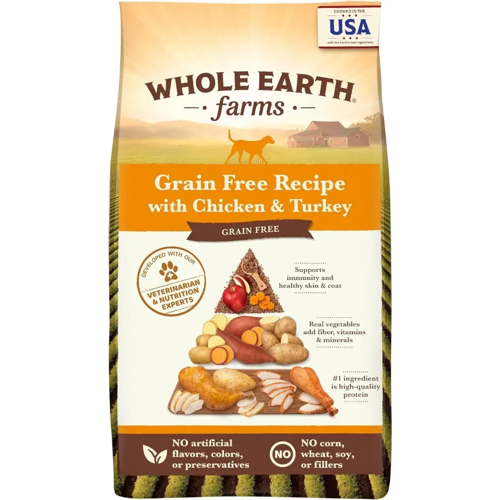 Natural Grain Free Dry Kibble, Wholesome and Healthy Dog Food, Chicken and Turkey Recipe - 25 LB Bag